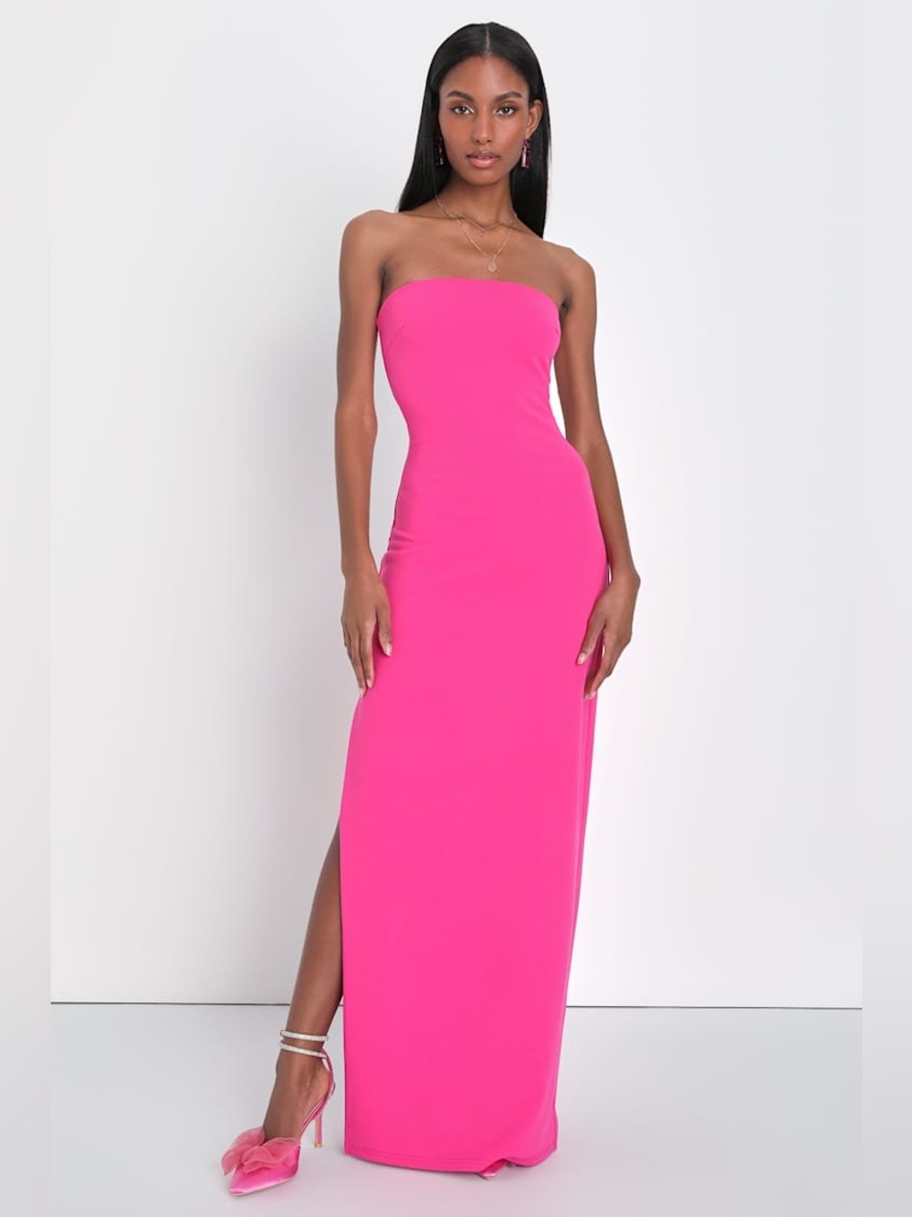 Lulus Elaborate Excellence Hot Pink Strapless Bodycon Maxi Dress Size XS